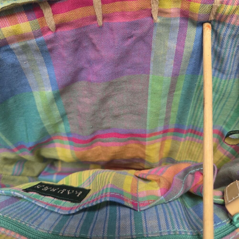 Lauren Ralph Lauren Woven Straw Basket Tote Bag PlaidMulticolor Canvas Beach Bag - Picture 10 of 12